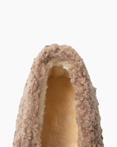 Pearl-Embellished Elegant Fuzzy Flat Loafers