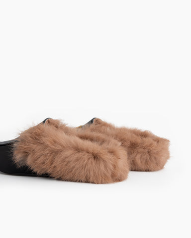 Alina Elegant Leather Backless Fur Slip-On Mules