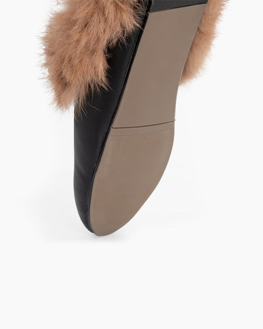 Alina Elegant Leather Backless Fur Slip-On Mules