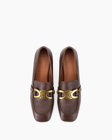 Stylish Chunky Square Toe Block Heeled Loafers