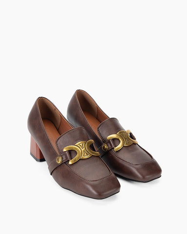 Stylish Chunky Square Toe Block Heeled Loafers