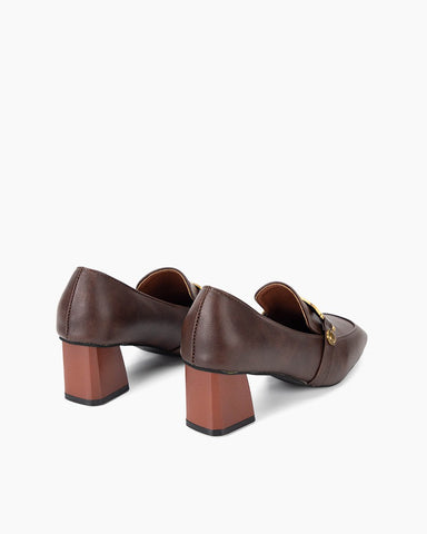 Stylish Chunky Square Toe Block Heeled Loafers