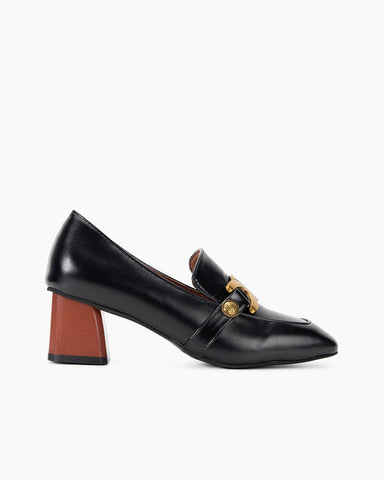 Stylish Chunky Square Toe Block Heeled Loafers