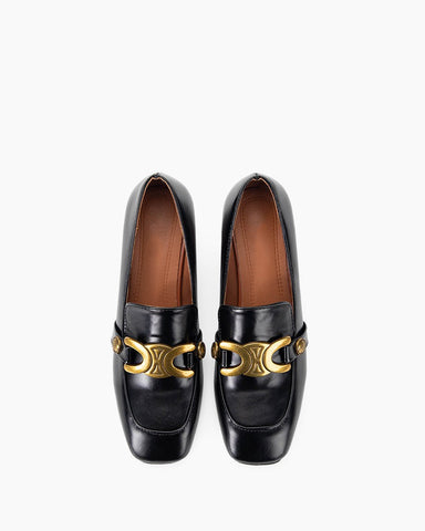 Stylish Chunky Square Toe Block Heeled Loafers