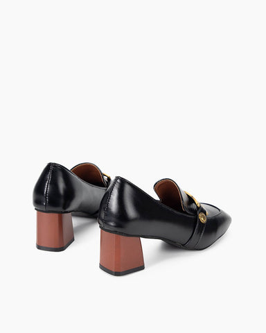 Stylish Chunky Square Toe Block Heeled Loafers