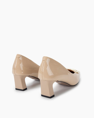 Leather Square Buckle Thick Heeled Loafers