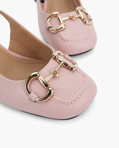 Classic Metal Buckle Thick Heel Slingback Loafers
