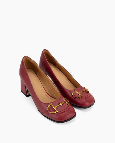 Alina Thick Heel Shallow Mouth Leather Loafers