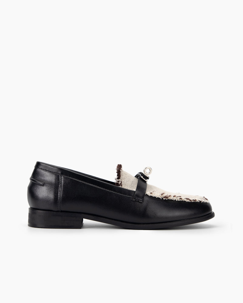 Fringed Detailing Leather Colorblock Loafers