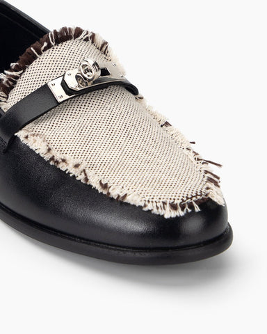 Fringed Detailing Leather Colorblock Loafers