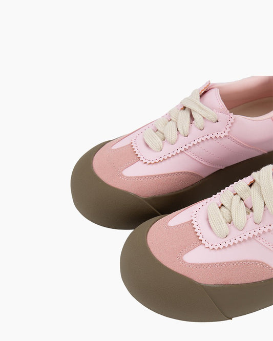 Pink Lace Up Comfortable Platform Sneakers