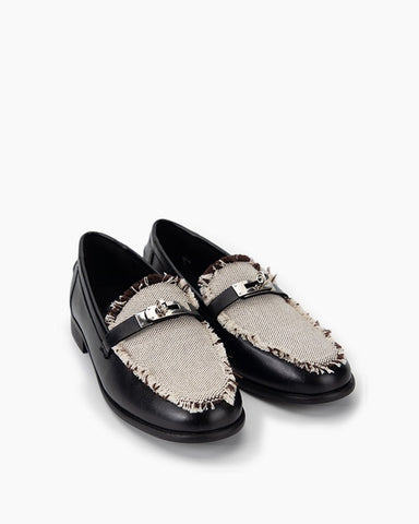 Fringed Detailing Leather Colorblock Loafers