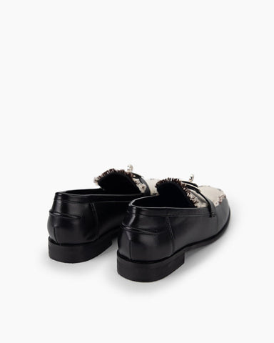 Fringed Detailing Leather Colorblock Loafers