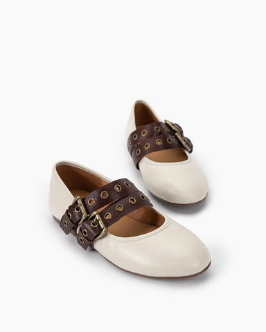 Versatile Leather Mary Jane Flats with Adjustable Straps