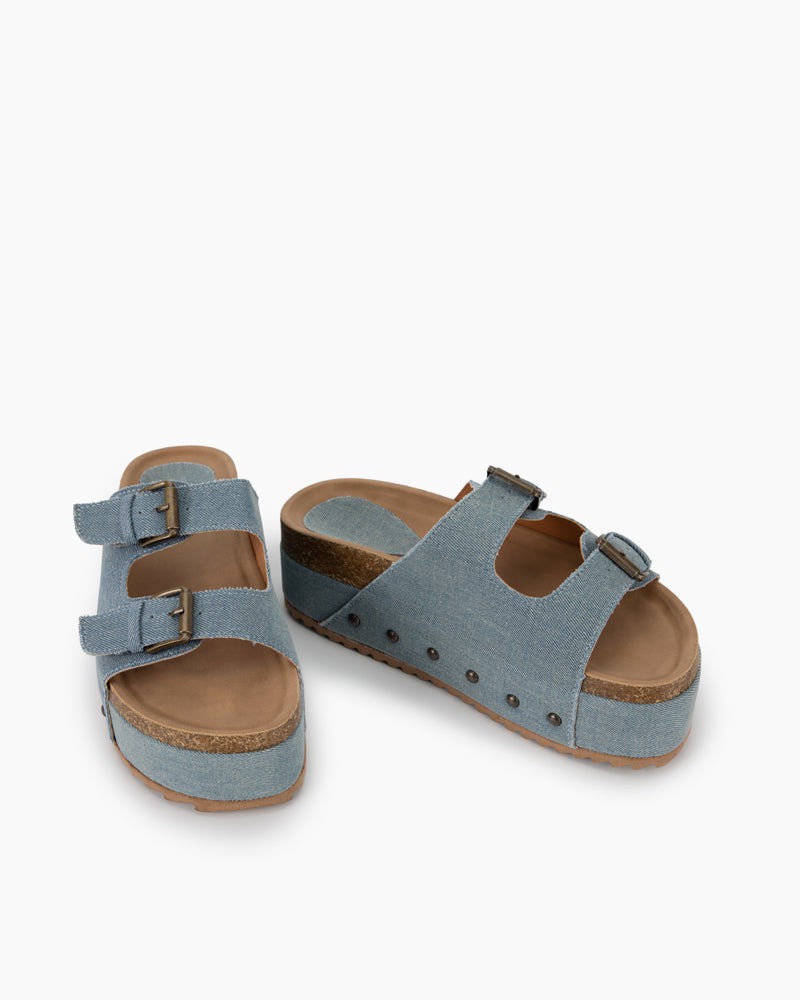 Thick Sole-Double-Buckle-Studded-Sandals