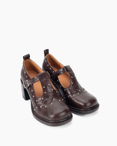 Chic Brogue Mary Jane Chunky Heel Loafers