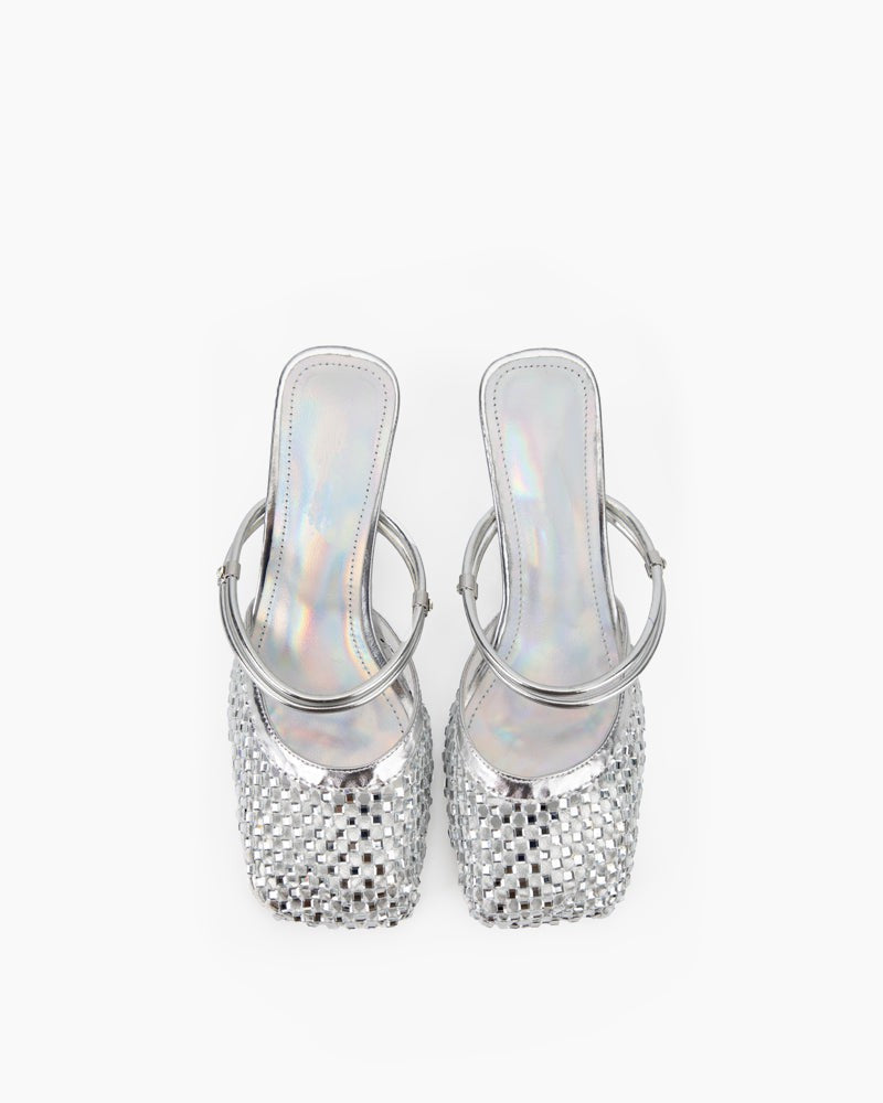 Hollowed-Mesh-Rhinestone-Wrapped-Sandals