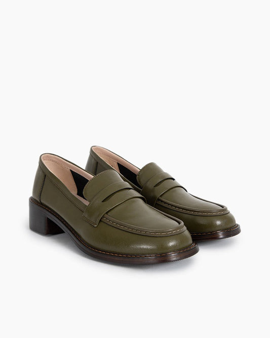 Timeless Comfortable Penny Chunky Heel Loafers