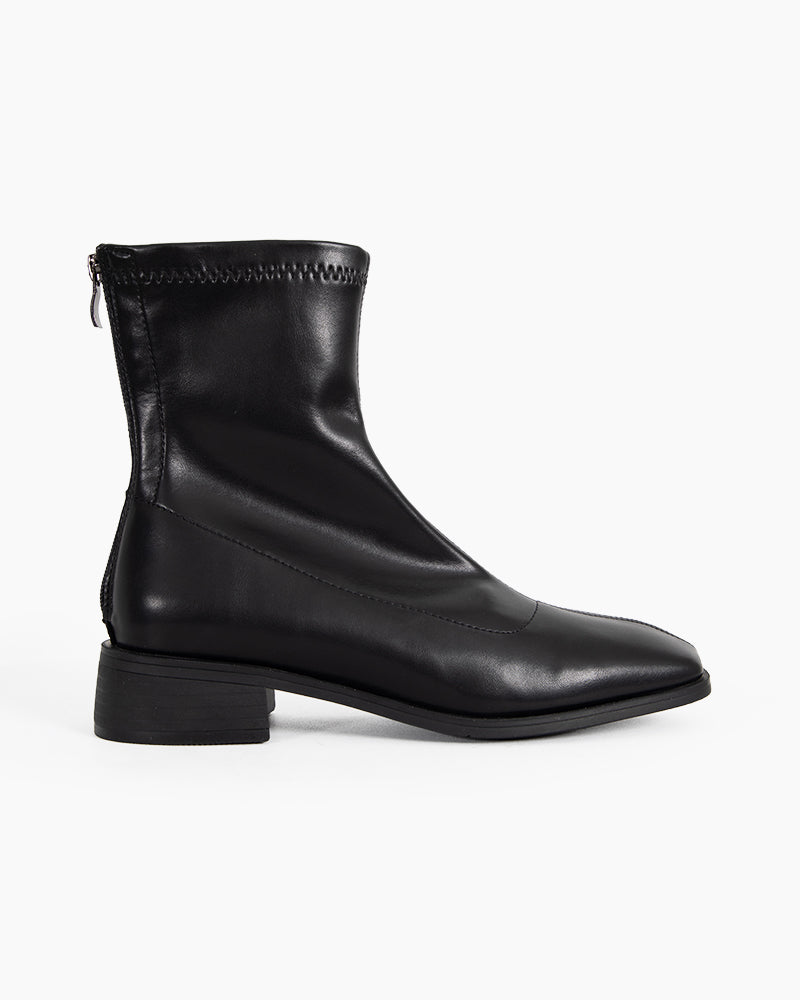 Eterna Leather Square Toe Block Heel Boots