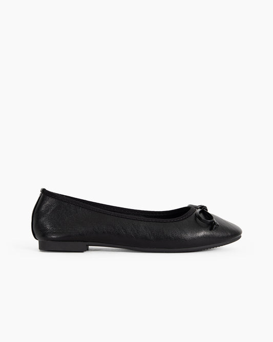 Aurora Leather Round Toe Bow Ballet Flats