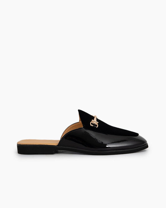 Men's Patent Leather and Suede Flat Slipper Mules