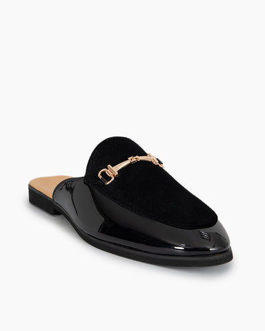 Men's Patent Leather and Suede Flat Slipper Mules