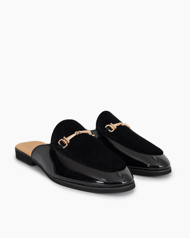 Men's Patent Leather and Suede Flat Slipper Mules