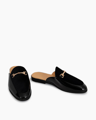 Men's Patent Leather and Suede Flat Slipper Mules