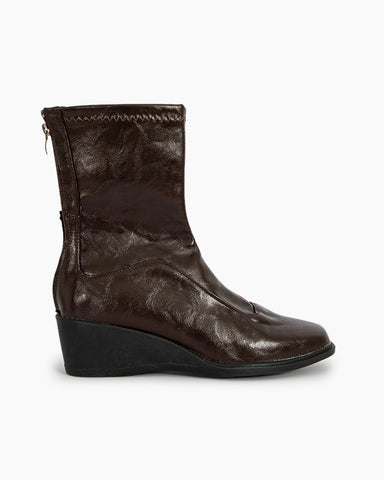 Sock Leather Wedge Ankle Boots