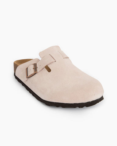 Pink Red Suede Soft Footbed Clog Mules