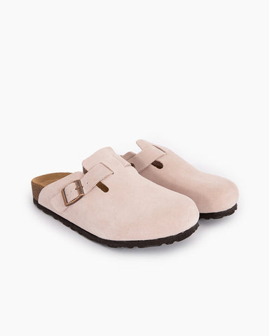 Pink Red Suede Soft Footbed Clog Mules