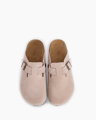 Pink Red Suede Soft Footbed Clog Mules