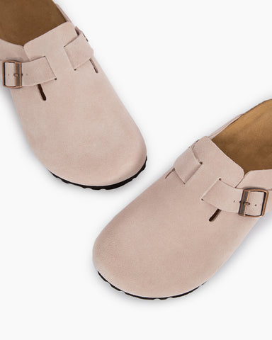 Pink Red Suede Soft Footbed Clog Mules