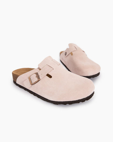 Pink Red Suede Soft Footbed Clog Mules