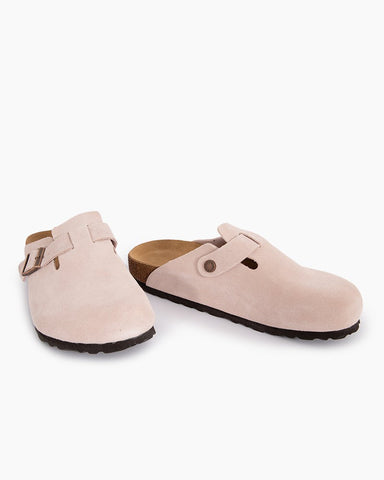 Pink Red Suede Soft Footbed Clog Mules