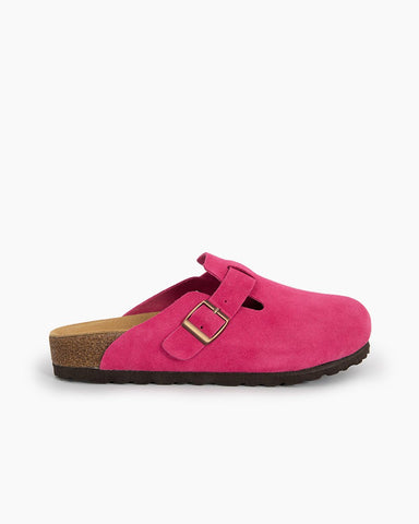 Pink Red Suede Soft Footbed Clog Mules