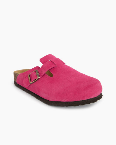 Pink Red Suede Soft Footbed Clog Mules