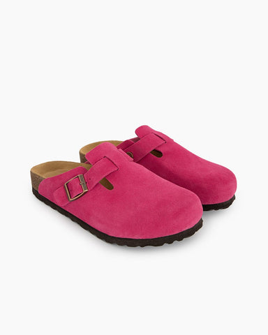 Pink Red Suede Soft Footbed Clog Mules