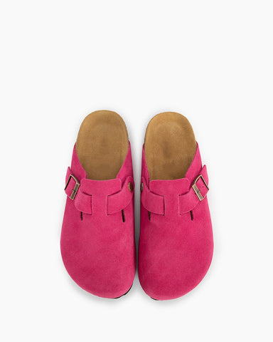 Pink Red Suede Soft Footbed Clog Mules