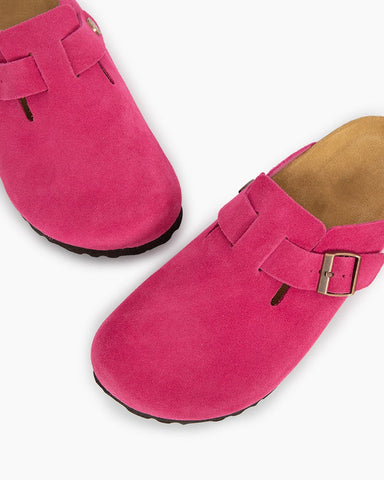 Pink Red Suede Soft Footbed Clog Mules