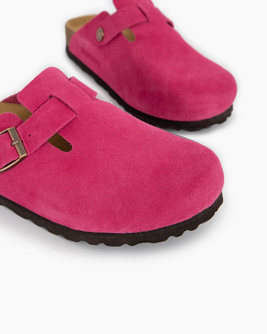 Pink Red Suede Soft Footbed Clog Mules