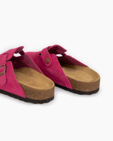 Pink Red Suede Soft Footbed Clog Mules