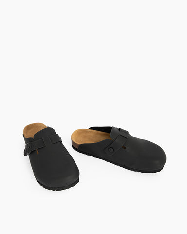 Oiled Leather Soft Footbed Clog Mules