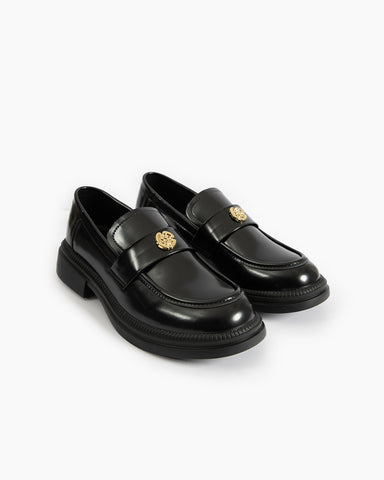 Camellia Fasteners Patent Leather Chunky Loafers