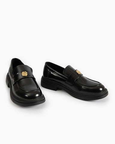 Camellia Fasteners Patent Leather Chunky Loafers