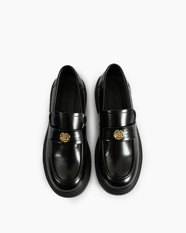 Camellia Fasteners Patent Leather Chunky Loafers