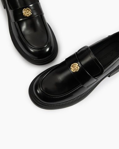 Camellia Fasteners Patent Leather Chunky Loafers