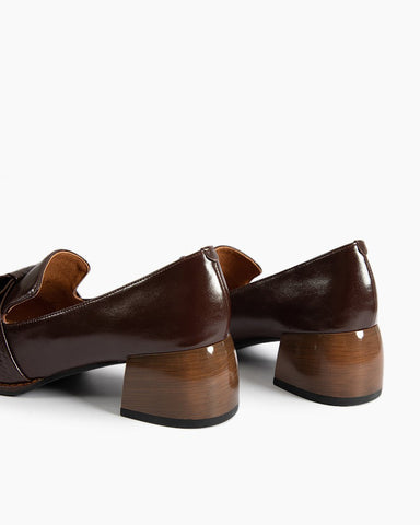 Bow Embossed Leather Mid Heel Loafers