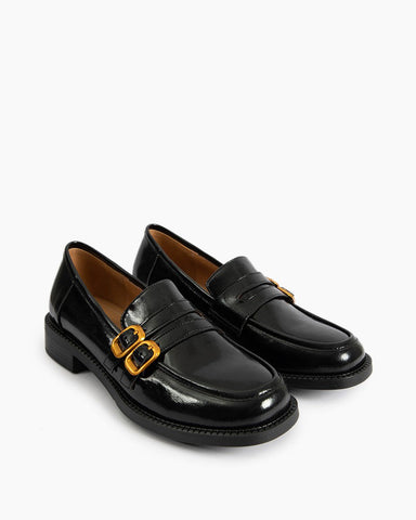 Adjustable Strap Soft Leather Falt Loafers