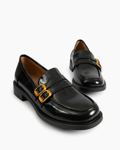 Adjustable Strap Soft Leather Falt Loafers